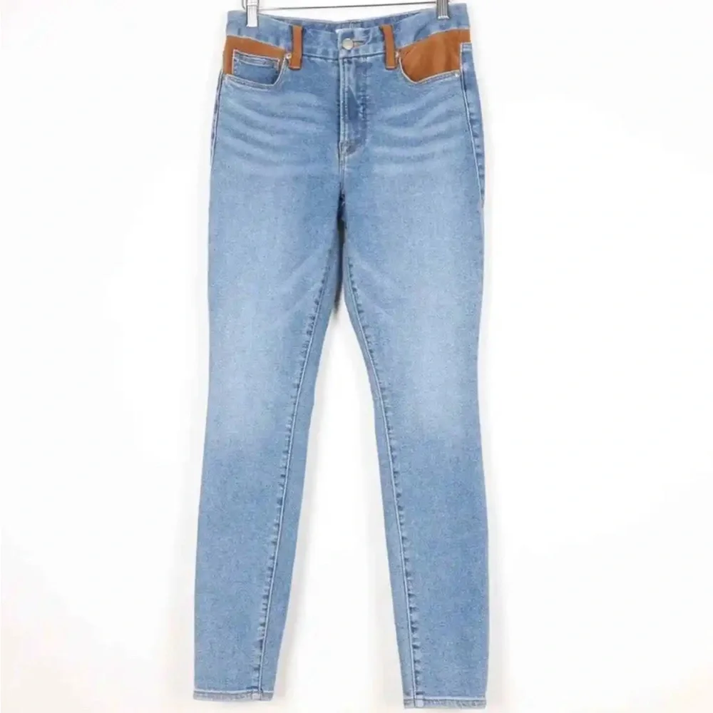 Good American Suede Mixing Skinny Jeans Size 4/27 Faux Vegan Western Cowgirl